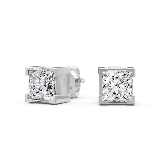 0.50-3.00 CT Princess Cut Natural Diamonds - Stud Earrings