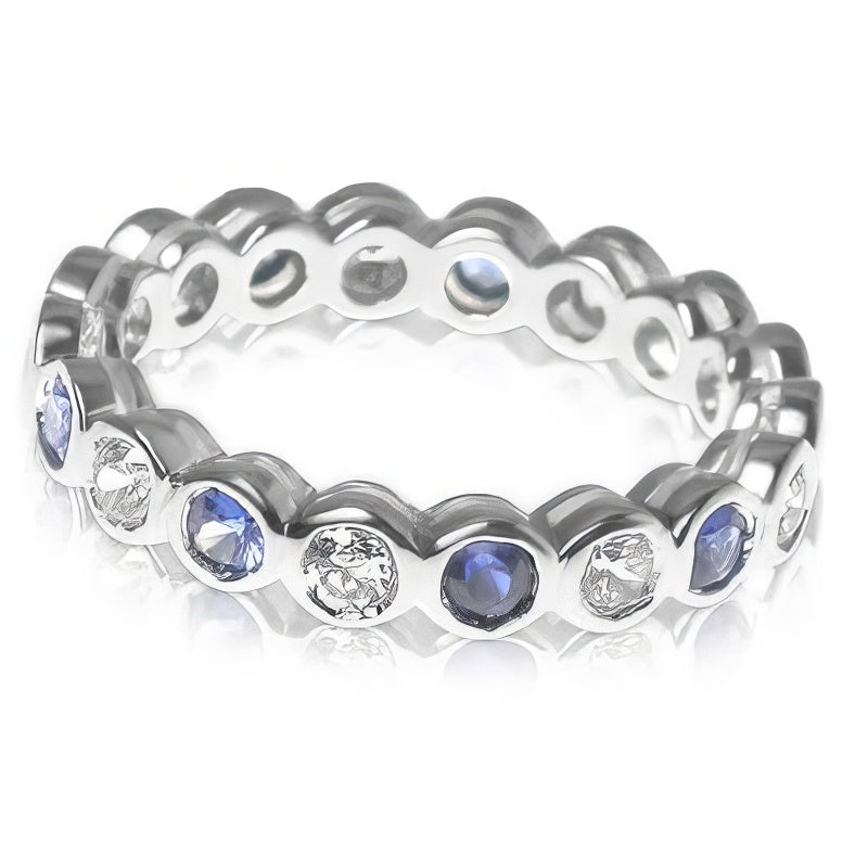 1.55 CT Round Cut Blue Sapphires &amp; Diamonds - Eternity Ring