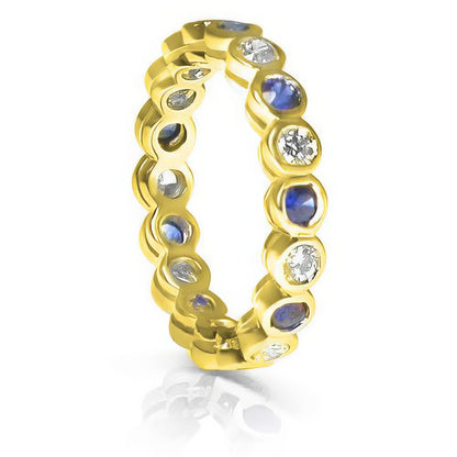 1.55 CT Round Cut Blue Sapphires &amp; Diamonds - Eternity Ring