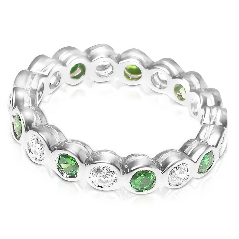 1.55 CT Round Cut Green Emeralds &amp; Diamonds - Eternity Ring
