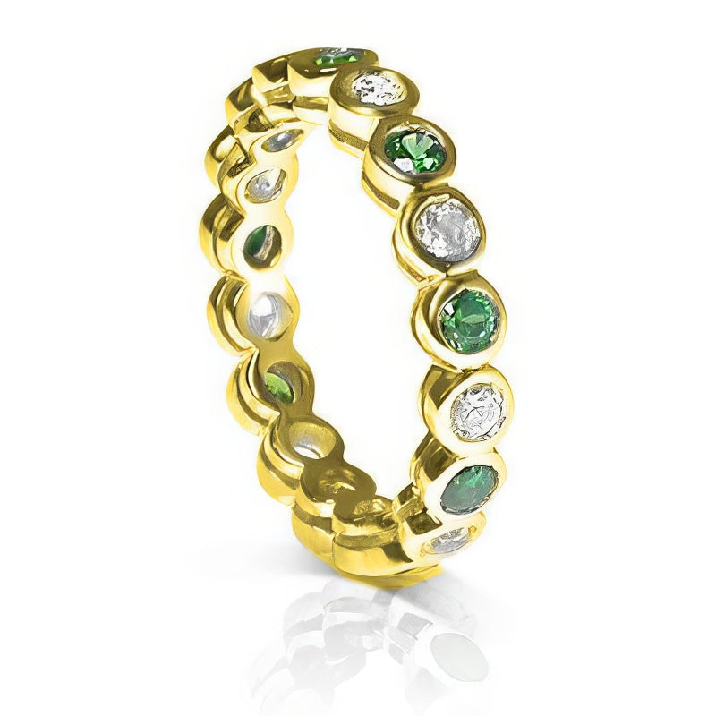 1.55 CT Round Cut Green Emeralds &amp; Diamonds - Eternity Ring