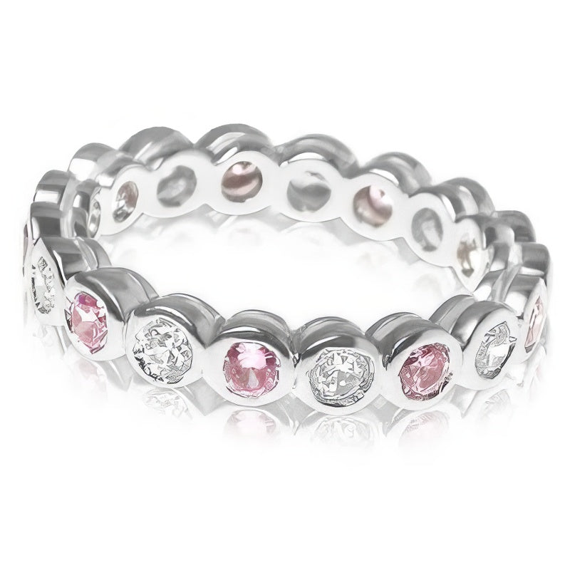 1.55 CT Round Cut Pink Sapphires &amp; Diamonds - Eternity Ring