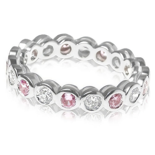 1.55 CT Round Cut Pink Sapphires & Diamonds - Eternity Ring
