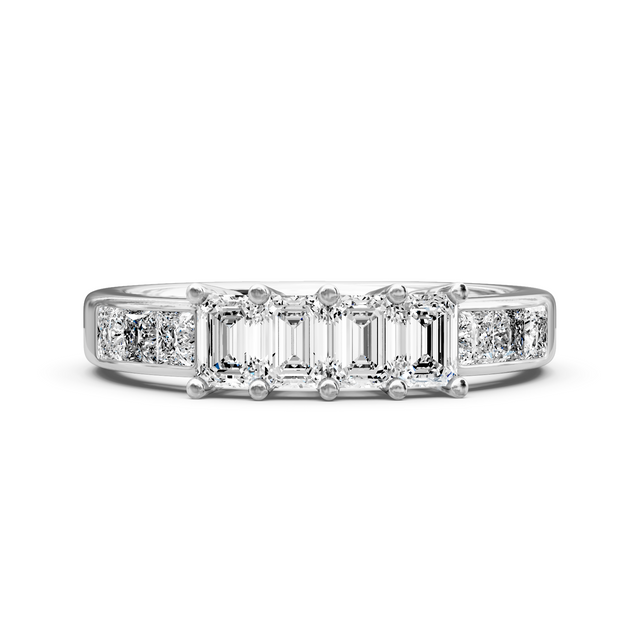 1.10 CT Emerald & Princess Cut Lab Grown Diamonds - Wedding Band