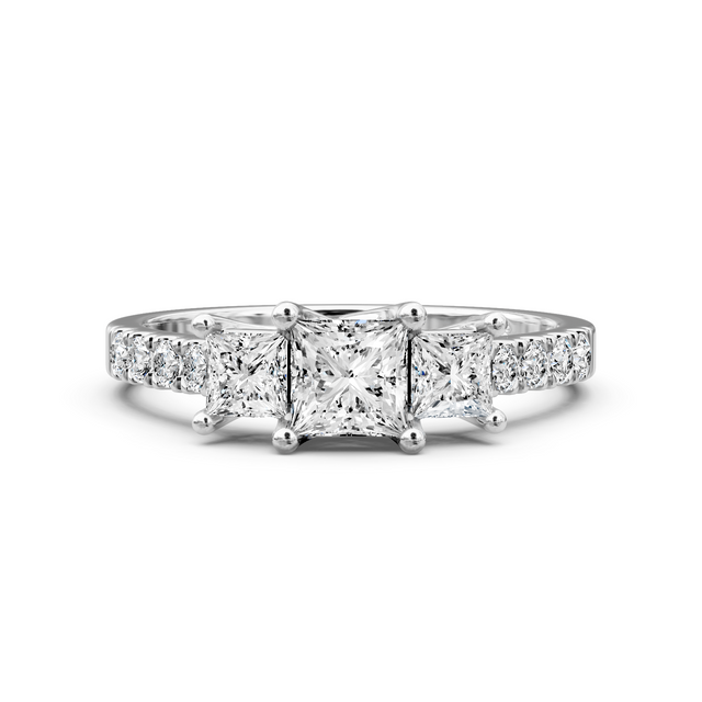 1.15-6.65 CT Princess & Round Cut Lab Grown Diamonds - Three Stone Rings