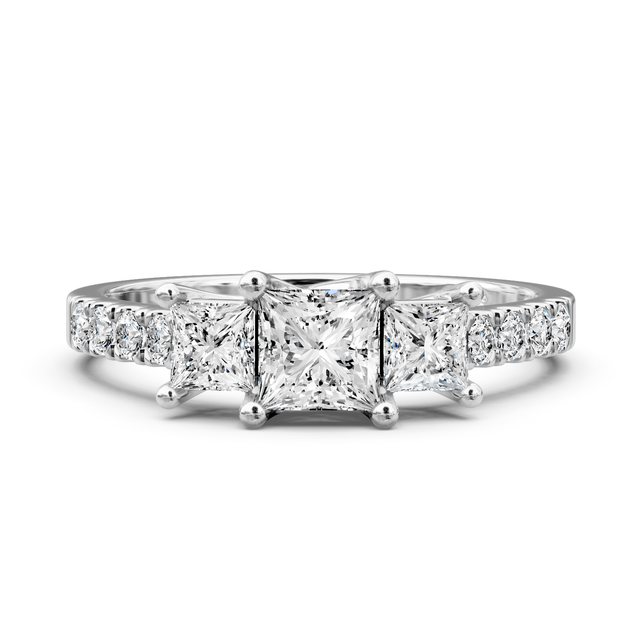 1.15-6.65 CT Princess & Round Cut Lab Grown Diamonds - Three Stone Rings