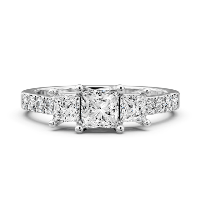 1.10 CT Princess & Round Cut Natural Diamonds - Three Stone Rings