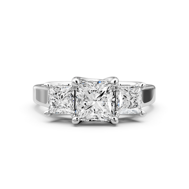 0.75-6.25 CT Princess Cut Lab Grown Diamonds - Three Stone Rings