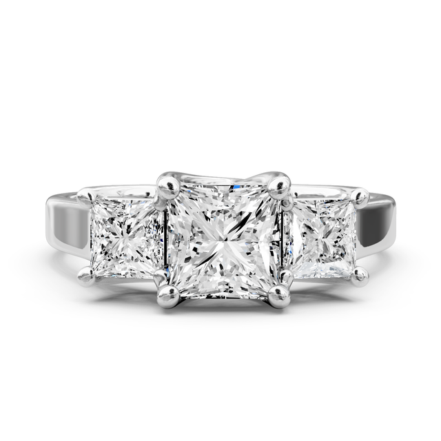 0.75-6.25 CT Princess Cut Lab Grown Diamonds - Three Stone Rings