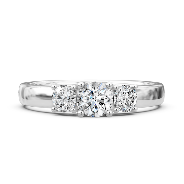 0.75-6.25 CT Round Cut Lab Grown Diamonds - Three Stone Rings
