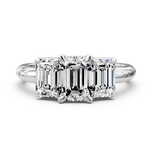 1.70-7.20 CT Emerald Cut Lab Grown Diamonds - Three Stone Rings