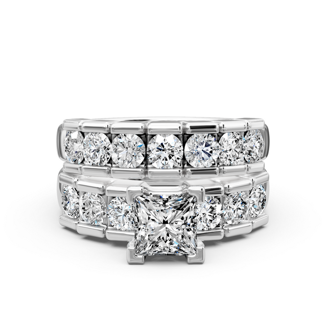 2.35-7.85 CT Princess & Round Cut Lab Grown Diamonds - Bridal Set