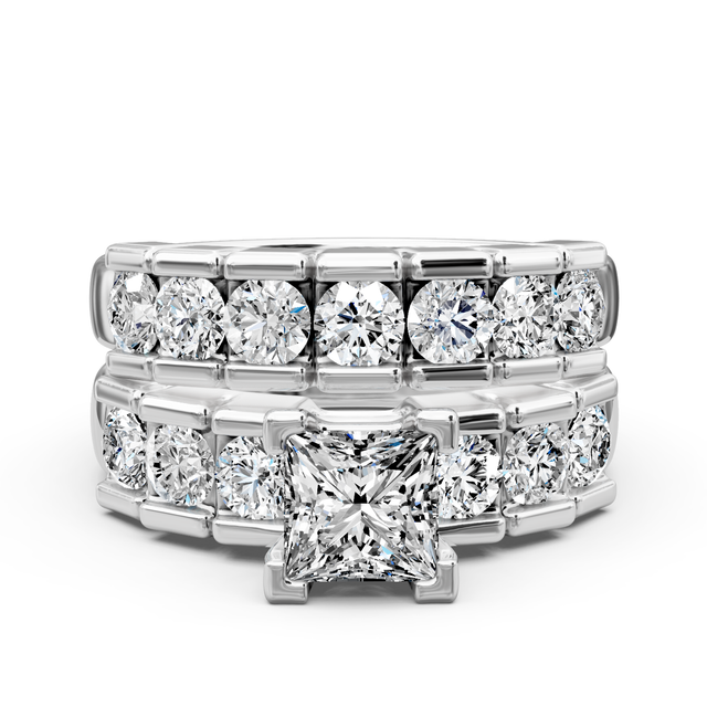 2.35-7.85 CT Princess & Round Cut Lab Grown Diamonds - Bridal Set