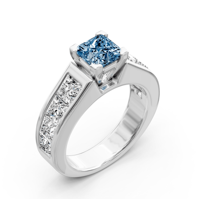 3.30-6.30 CT Princess Cut Fancy Blue Diamonds - Engagement Ring