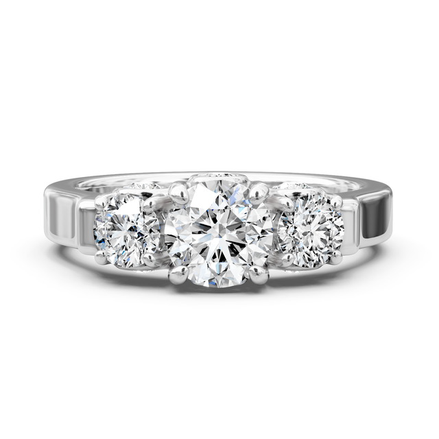 1.65-7.15 CT Round Cut Lab Grown Diamonds - Three Stone Rings