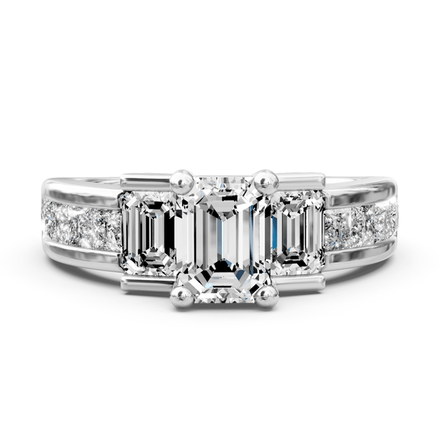 1.65-2.80 CT Emerald & Princess Cut Natural Diamonds - Engagement Ring