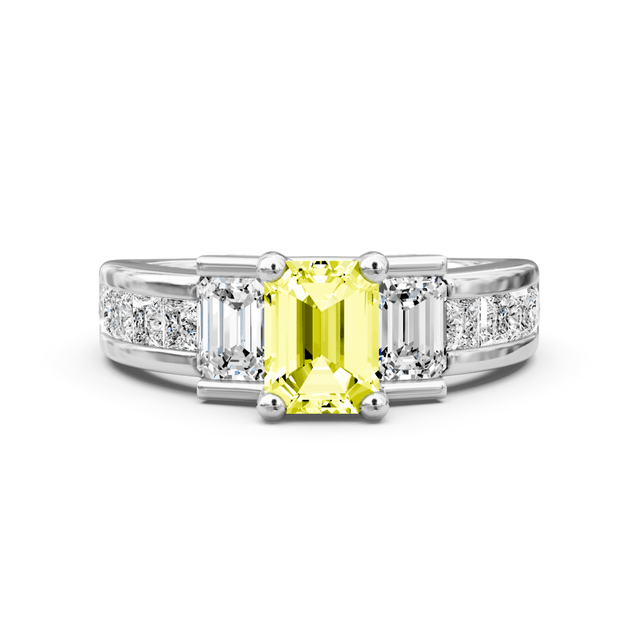 2.30-5.30 CT Emerald & Princess Cut Fancy Yellow Diamonds - Engagement Ring
