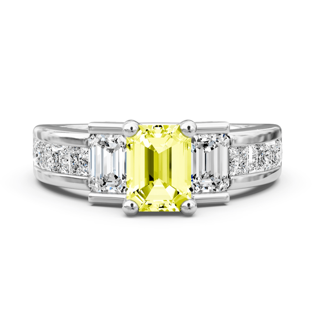 2.30-5.30 CT Emerald & Princess Cut Fancy Yellow Diamonds - Engagement Ring