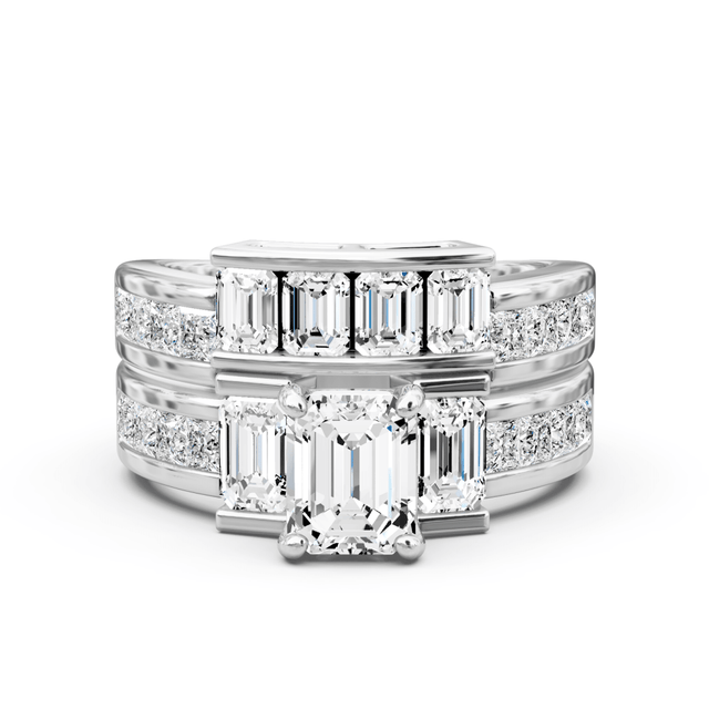 3.05-4.20 CT Emerald & Princess Cut Natural Diamonds - Bridal Set