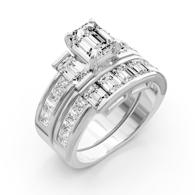 3.05-4.20 CT Emerald & Princess Cut Natural Diamonds - Bridal Set