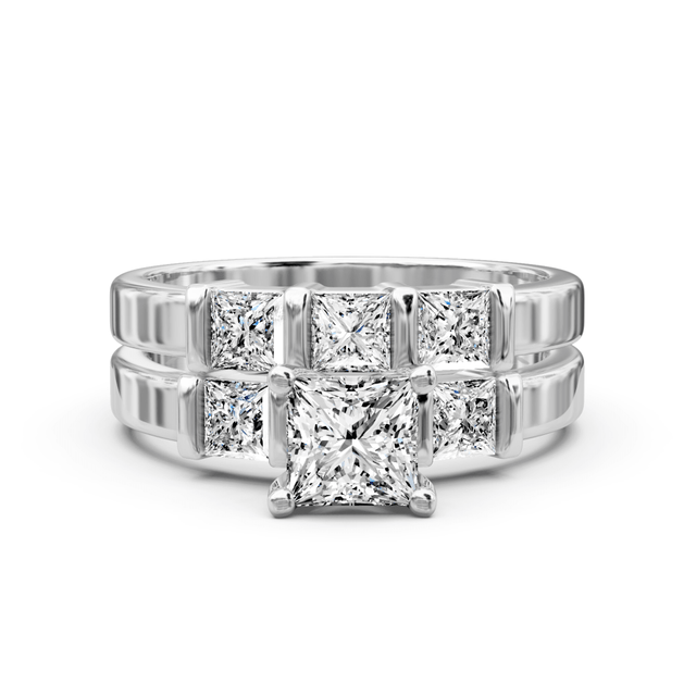 1.90-3.05 CT Princess Cut Natural Diamonds - Bridal Set