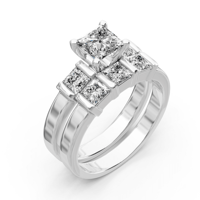 1.90-3.05 CT Princess Cut Natural Diamonds - Bridal Set