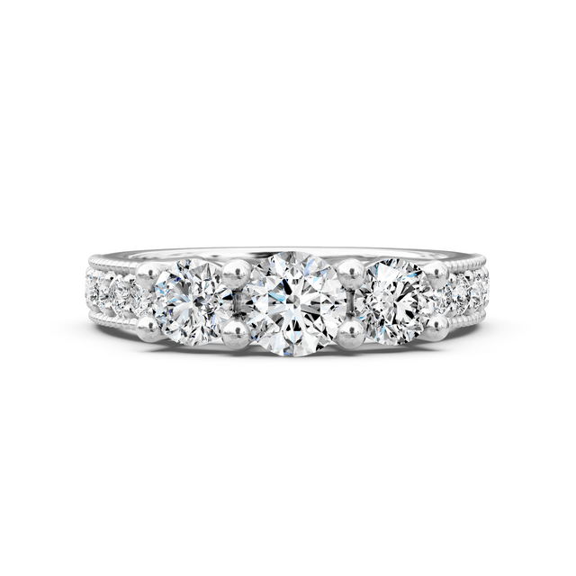 1.35-6.85 CT Round Cut Lab Grown Diamonds - Three Stone Rings