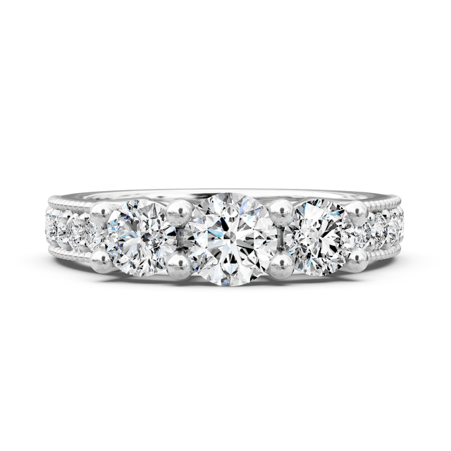 1.35-6.85 CT Round Cut Lab Grown Diamonds - Three Stone Rings