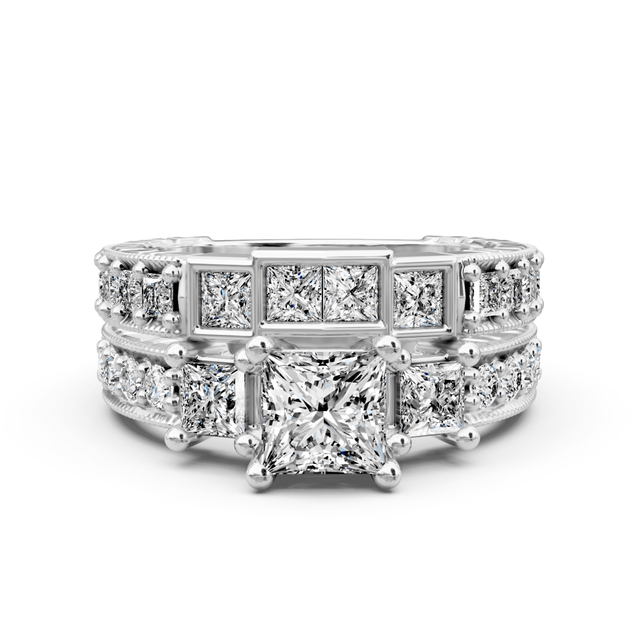 1.85-3.00 CT Princess & Round Cut Natural Diamonds - Bridal Set