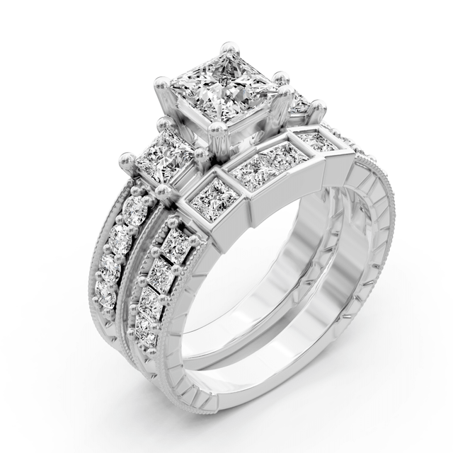 1.85-3.00 CT Princess & Round Cut Natural Diamonds - Bridal Set