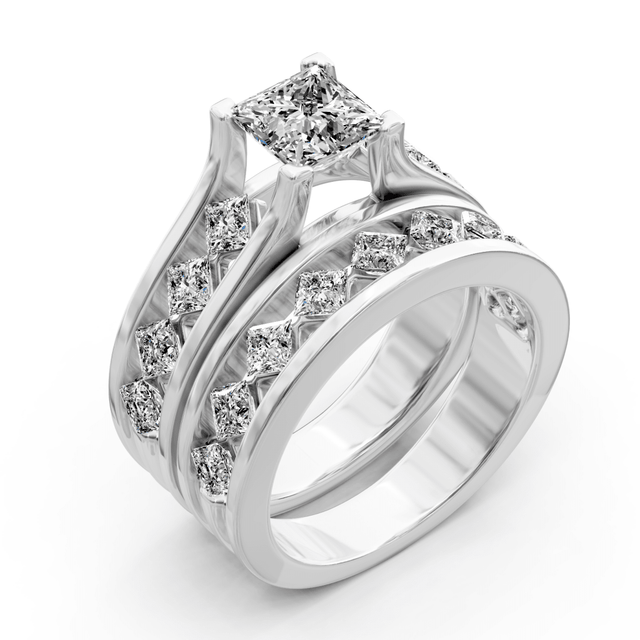 2.05-3.20 CT Princess Cut Natural Diamonds - Bridal Set