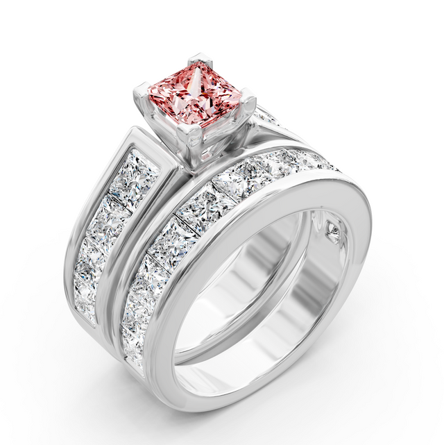 5.90-8.90 CT Princess Cut Fancy Pink Diamonds - Bridal Set
