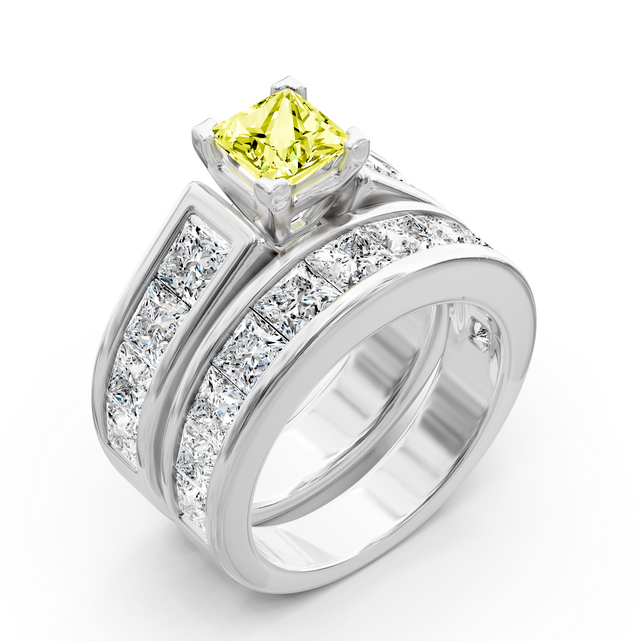 5.90-8.90 CT Princess Cut Fancy Yellow Diamonds - Bridal Set