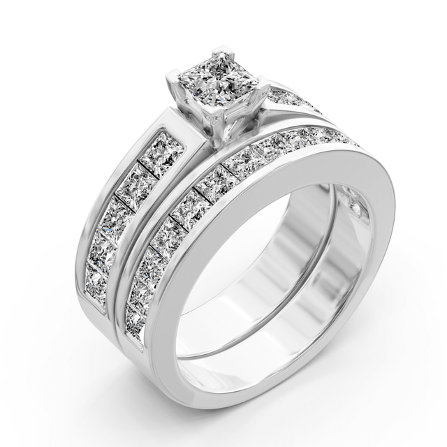 2.15-3.30 CT Princess Cut Natural Diamonds - Bridal Set