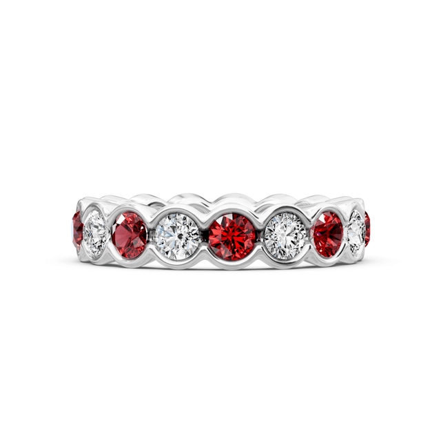 4.10 CT Round Cut Natural Diamonds and Rubies - Eternity Rings