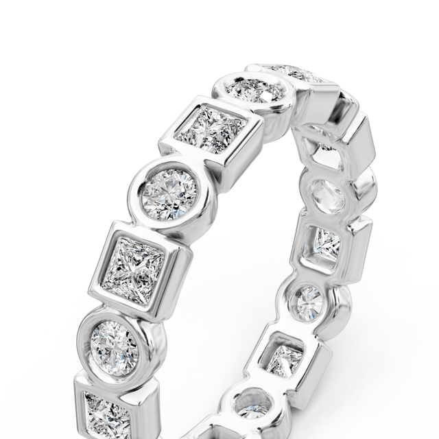 1.65 CT Princess & Round Cut Natural Diamonds - Eternity Rings