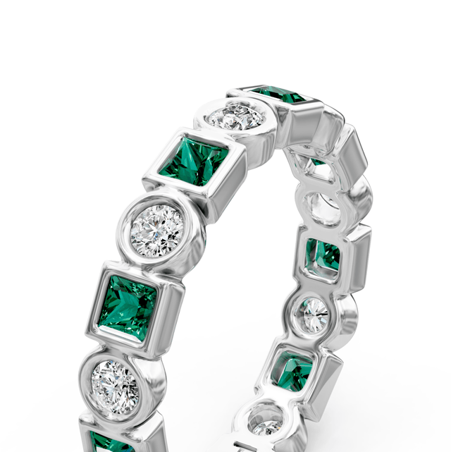 1.65 CT Princess & Round Cut Natural Diamonds - Eternity Rings