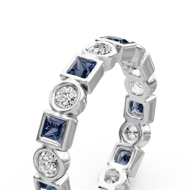 1.65 CT Princess & Round Cut Natural Diamonds - Eternity Rings