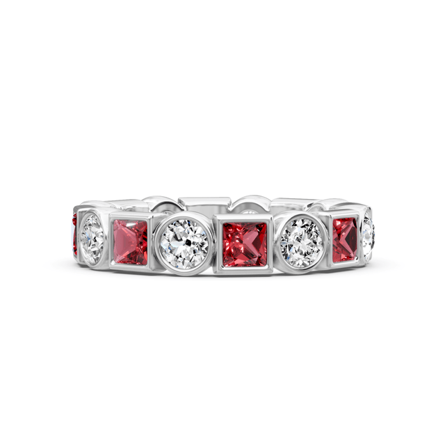 1.50 CT Princess & Round Cut Rubies and Diamonds - Eternity Rings