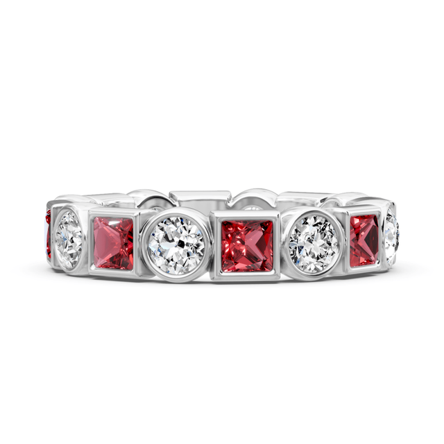 1.50 CT Princess & Round Cut Rubies and Diamonds - Eternity Rings