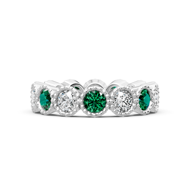 3.00 CT Round Cut Green Emeralds and Diamonds - Eternity Rings