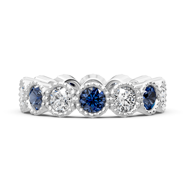 3.00 CT Round Cut Blue Sapphires and Diamonds - Eternity Rings