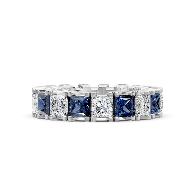 4.60 CT Princess Cut Blue Sapphires and Diamonds - Eternity Rings