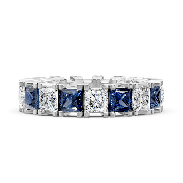 4.60 CT Princess Cut Blue Sapphires and Diamonds - Eternity Rings