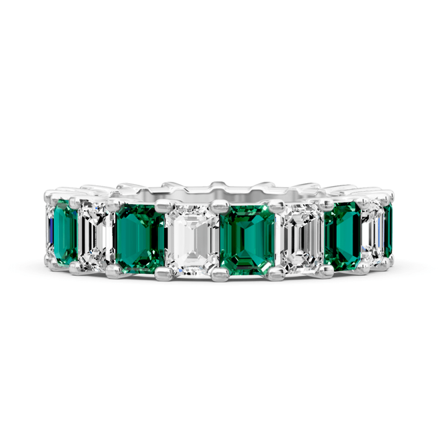5.20 CT Emerald Cut Green Emeralds and Diamonds - Eternity Rings
