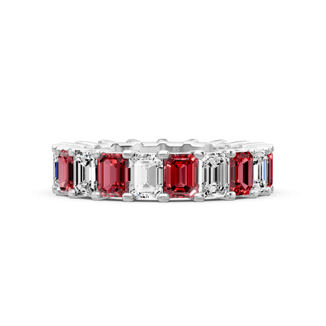 5.20 CT Emerald Cut Rubies and Diamonds - Eternity Rings