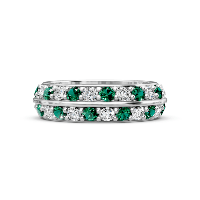 1.80 CT Round Cut Green Emeralds and Diamonds - Eternity Rings