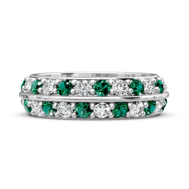 1.80 CT Round Cut Green Emeralds and Diamonds - Eternity Rings