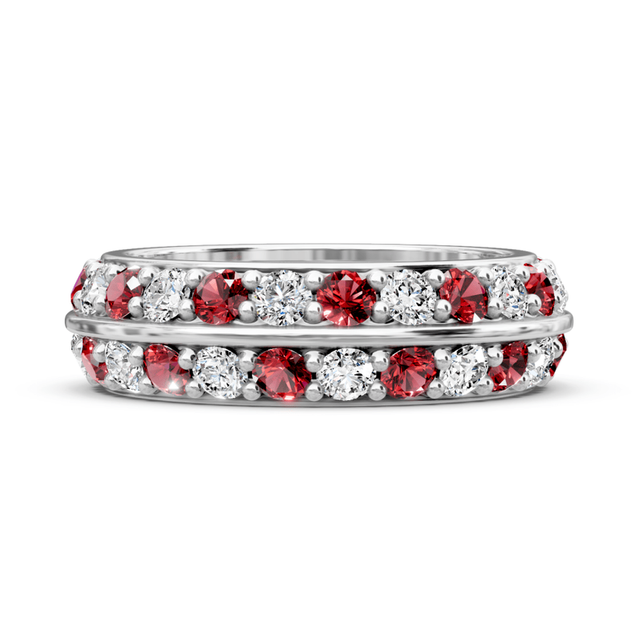 1.80 CT Round Cut Rubies and Diamonds - Eternity Rings