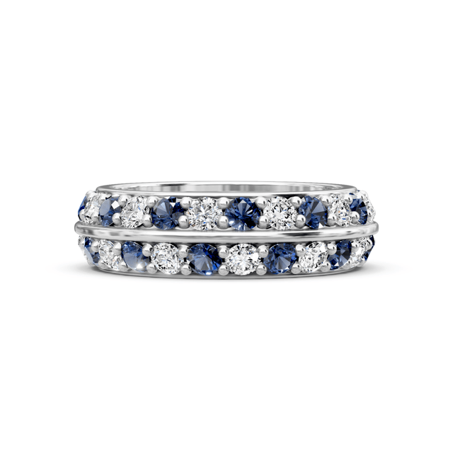 1.80 CT Round Cut Blue Sapphires and Diamonds - Eternity Rings